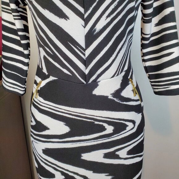 Cato Woman's 3/4 Sleeve V-Neck Zebra Print Swirled Striped Sheath Dress Size S - Picture 3 of 10